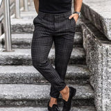 Aidase 2022 Spring Fashion Plaid Printed Pencil Pants For Mens Vintage Mid Waist Button Trouser Male Summer Casual Long Pant Streetwear aidase-shop