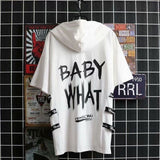 Aidase super Fire Ribbon Hooded Hip Hop Short Sleeve Hip Hop Fashion T-shirt Men's Fake Two-piece Street Bf Loose Five Sleeve T-shirt aidase-shop