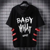 Aidase super Fire Ribbon Hooded Hip Hop Short Sleeve Hip Hop Fashion T-shirt Men's Fake Two-piece Street Bf Loose Five Sleeve T-shirt aidase-shop