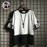 Aidase super Fire Ribbon Hooded Hip Hop Short Sleeve Hip Hop Fashion T-shirt Men's Fake Two-piece Street Bf Loose Five Sleeve T-shirt aidase-shop