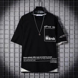 Aidase super Fire Ribbon Hooded Hip Hop Short Sleeve Hip Hop Fashion T-shirt Men's Fake Two-piece Street Bf Loose Five Sleeve T-shirt aidase-shop