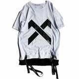 Aidase super Fire Ribbon Hooded Hip Hop Short Sleeve Hip Hop Fashion T-shirt Men's Fake Two-piece Street Bf Loose Five Sleeve T-shirt aidase-shop