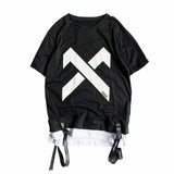 Aidase super Fire Ribbon Hooded Hip Hop Short Sleeve Hip Hop Fashion T-shirt Men's Fake Two-piece Street Bf Loose Five Sleeve T-shirt aidase-shop