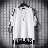Aidase super Fire Ribbon Hooded Hip Hop Short Sleeve Hip Hop Fashion T-shirt Men's Fake Two-piece Street Bf Loose Five Sleeve T-shirt aidase-shop