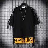 Aidase super Fire Ribbon Hooded Hip Hop Short Sleeve Hip Hop Fashion T-shirt Men's Fake Two-piece Street Bf Loose Five Sleeve T-shirt aidase-shop