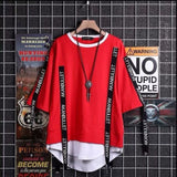 Aidase super Fire Ribbon Hooded Hip Hop Short Sleeve Hip Hop Fashion T-shirt Men's Fake Two-piece Street Bf Loose Five Sleeve T-shirt aidase-shop