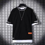 Aidase super Fire Ribbon Hooded Hip Hop Short Sleeve Hip Hop Fashion T-shirt Men's Fake Two-piece Street Bf Loose Five Sleeve T-shirt aidase-shop