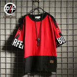 Aidase super Fire Ribbon Hooded Hip Hop Short Sleeve Hip Hop Fashion T-shirt Men's Fake Two-piece Street Bf Loose Five Sleeve T-shirt aidase-shop