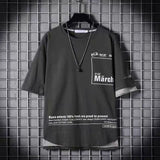 Aidase super Fire Ribbon Hooded Hip Hop Short Sleeve Hip Hop Fashion T-shirt Men's Fake Two-piece Street Bf Loose Five Sleeve T-shirt aidase-shop