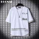 Aidase super Fire Ribbon Hooded Hip Hop Short Sleeve Hip Hop Fashion T-shirt Men's Fake Two-piece Street Bf Loose Five Sleeve T-shirt aidase-shop