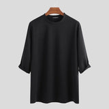 INCERUN Fashion Men Casual T Shirt Plain Cotton 3/4 Sleeve Crew Neck 2021 Baggy T-shirts Streetwear Camiseta Masculina Plus Size aidase-shop