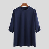 INCERUN Fashion Men Casual T Shirt Plain Cotton 3/4 Sleeve Crew Neck 2021 Baggy T-shirts Streetwear Camiseta Masculina Plus Size aidase-shop