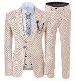 Aidase Mens suits Wave point Three Pieces Men Dress Suits Casual Commuter office business suits For Wedding(Blazer+Vest+Pants) aidase-shop