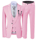 Aidase Mens suits Wave point Three Pieces Men Dress Suits Casual Commuter office business suits For Wedding(Blazer+Vest+Pants) aidase-shop