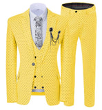 Aidase Mens suits Wave point Three Pieces Men Dress Suits Casual Commuter office business suits For Wedding(Blazer+Vest+Pants) aidase-shop