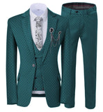 Aidase Mens suits Wave point Three Pieces Men Dress Suits Casual Commuter office business suits For Wedding(Blazer+Vest+Pants) aidase-shop