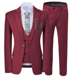 Aidase Mens suits Wave point Three Pieces Men Dress Suits Casual Commuter office business suits For Wedding(Blazer+Vest+Pants) aidase-shop