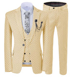 Aidase Mens suits Wave point Three Pieces Men Dress Suits Casual Commuter office business suits For Wedding(Blazer+Vest+Pants) aidase-shop