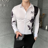 Fashion 2021 Patchwork Color Shirt Men Slim Fit Autumn New Long Sleeve Shirts Men All Match Digital Print Blouse Men Clothing aidase-shop