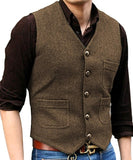 Mens Vests Tweed Suit Business Vest Steampunk Waistcoat Jacket Brown Black Victorian Style Groomman Clothing For Wedding Man aidase-shop
