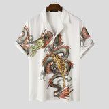 Man Loose Dragon Floral Shirts INCERUN Fashion Printed Men Shirts Short Sleeve Lapel Neck Blouse Vintage Button Camisa Plus Size aidase-shop