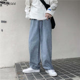 Men Jeans Solid Drawstring Denim Full Length Straight Loose Males All-match Trendy Punk Baggy Retro Leisure Chic Cowboy Trousers aidase-shop