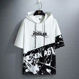 Aidase super Fire Ribbon Hooded Hip Hop Short Sleeve Hip Hop Fashion T-shirt Men's Fake Two-piece Street Bf Loose Five Sleeve T-shirt aidase-shop