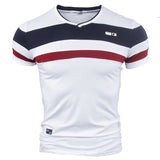 YYFS Men Short Sleeve T Shirts 2021 New Summer 100% Pure Cotton Vintage Patchwork Tees V neck Cotton tshirt Homme M-4XL aidase-shop