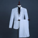 Aidase White Embroidered Diamond Suit Men Wedding Groom Tuxedo Suits Mens Stand Collar Prom Stage Costume Mens Suits with Pants Ternos aidase-shop