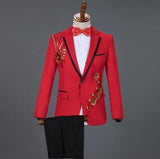 Aidase White Embroidered Diamond Suit Men Wedding Groom Tuxedo Suits Mens Stand Collar Prom Stage Costume Mens Suits with Pants Ternos aidase-shop