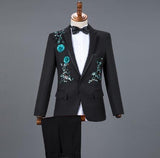 Aidase White Embroidered Diamond Suit Men Wedding Groom Tuxedo Suits Mens Stand Collar Prom Stage Costume Mens Suits with Pants Ternos aidase-shop