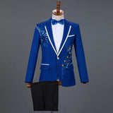 Aidase White Embroidered Diamond Suit Men Wedding Groom Tuxedo Suits Mens Stand Collar Prom Stage Costume Mens Suits with Pants Ternos aidase-shop