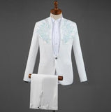 Aidase White Embroidered Diamond Suit Men Wedding Groom Tuxedo Suits Mens Stand Collar Prom Stage Costume Mens Suits with Pants Ternos aidase-shop