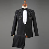 Aidase White Embroidered Diamond Suit Men Wedding Groom Tuxedo Suits Mens Stand Collar Prom Stage Costume Mens Suits with Pants Ternos aidase-shop