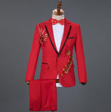 Aidase White Embroidered Diamond Suit Men Wedding Groom Tuxedo Suits Mens Stand Collar Prom Stage Costume Mens Suits with Pants Ternos aidase-shop