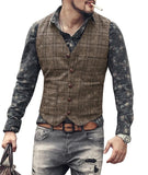 Aidase mens suit vests men brown black waistcoat vest man plaid steampunk jacket striped tweed v-neck slim fit gilet wedding clothing aidase-shop