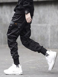 Aidase 2021 Hip Hop Joggers Mens Black Harem Pants Multi Pocket Ribbons Mens Sports Pants Streetwear Cargo Pants Men Japanese Streetwear aidase-shop