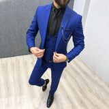 Aidase Three Piece Royal Blue Men Suits Peaked Lapel Custom Made Wedding Tuxedos Slim Fit Male Suits (Jacket + Pants + Vest)