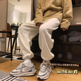 Aidase Man Casual Tie Leg Straight Pants Woman Corduroy Solid Color Oversize Trousers Man Warm Korean Streetwear Pants aidase-shop