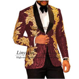 Slim Fit terno masculino Shiny Sequins Gold Applique Suits Men Prom Tuxedos Grooms Set 2 Pieces(Blazer+Pants) Costume Homme aidase-shop