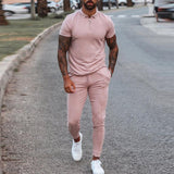 Fashion Solid Mens Clothes 2021 Summer 2 Piece Set Men Turn-down Collar Zipper Tops And Drawstring Pants Outfit Casual Suits 3XL aidase-shop