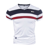YYFS Men Short Sleeve T Shirts 2021 New Summer 100% Pure Cotton Vintage Patchwork Tees V neck Cotton tshirt Homme M-4XL aidase-shop