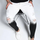 Fashion Men's Skinny Stretch Ripped Male Jeans Slim Fit Denim Trousers Streetwear Gradient White Black Skinny Jeans Men#r