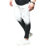 Fashion Men's Skinny Stretch Ripped Male Jeans Slim Fit Denim Trousers Streetwear Gradient White Black Skinny Jeans Men#r aidase-shop