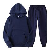 Tracksuit Men Fashion Hoodies Men Suits Solid Sets Men Sweatshirts+Sweatpants Spring Autumn Fleece Hooded Pullover 2 Pieces Set aidase-shop