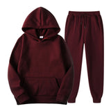 Tracksuit Men Fashion Hoodies Men Suits Solid Sets Men Sweatshirts+Sweatpants Spring Autumn Fleece Hooded Pullover 2 Pieces Set aidase-shop