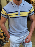 Men's knitted polo shirt spring and summer slim contrast color sweater casual striped short-sleeved shirt aidase-shop