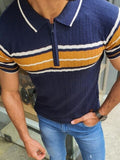 Men's knitted polo shirt spring and summer slim contrast color sweater casual striped short-sleeved shirt aidase-shop