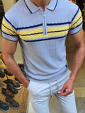 Men's knitted polo shirt spring and summer slim contrast color sweater casual striped short-sleeved shirt aidase-shop
