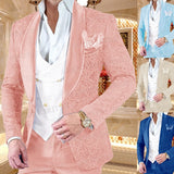 Aidase New Luxury Men Wedding Suits Pink 3 Pieces Custom Groom Suit Dress Tuxedo Slim fit Jacquard Blazer Double Breasted Vest Pant Set aidase-shop
